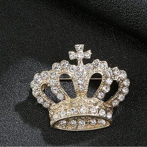 Gold Crown Brooch with Rhinestones